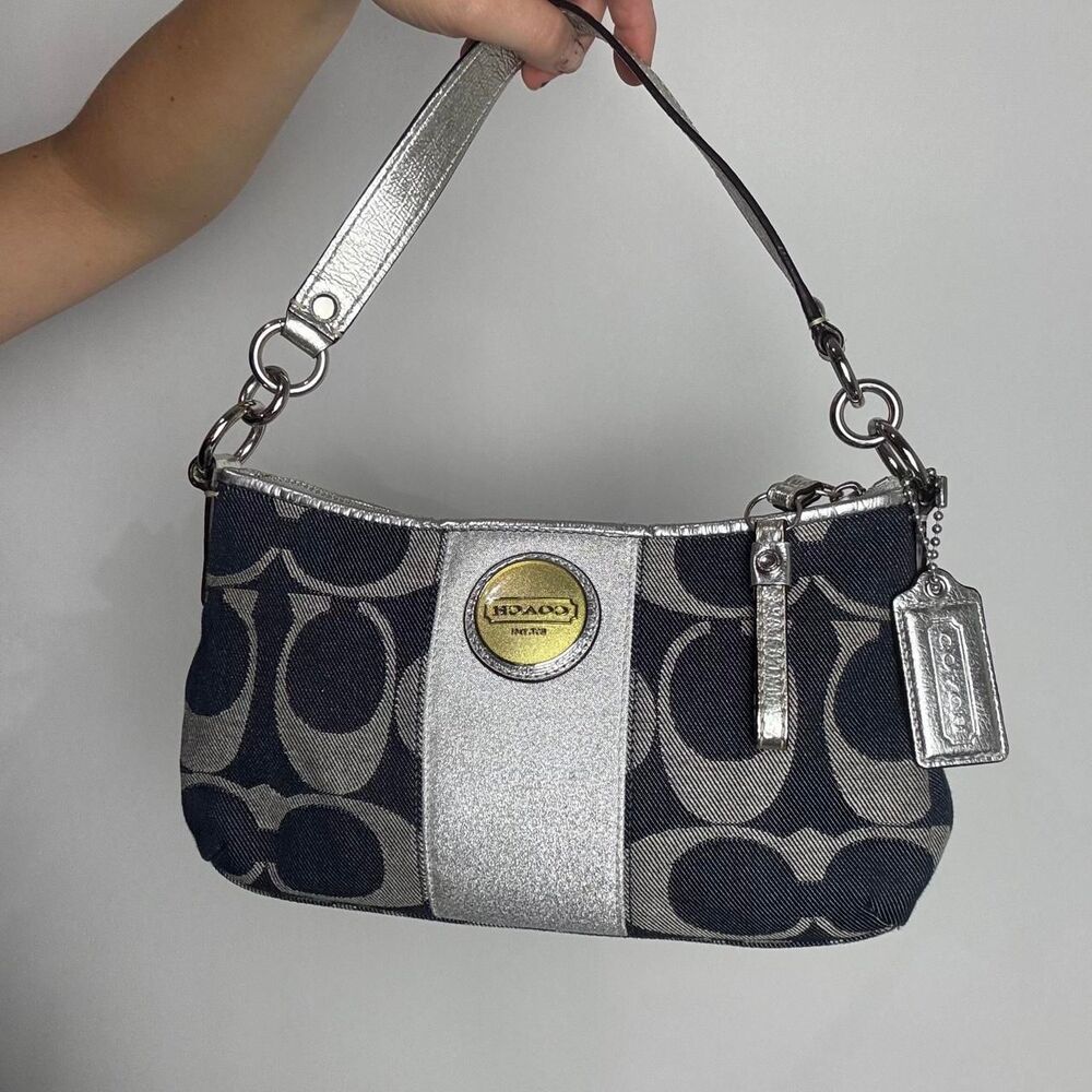 Coach Women's Blue and Silver Bag